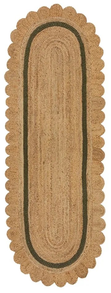 Ръчно изработена ютена пътека в тъмнозелен и естествен цвят 80x230 cm Grace Green – Flair Rugs
