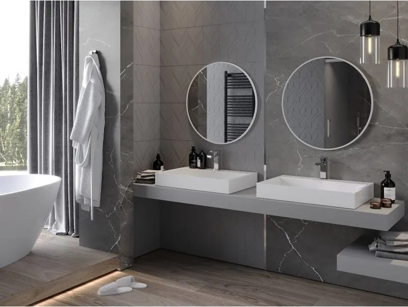 Mexen Loft окръгло огледало за баня 70 см, бяла рамка - 9850-070-070-000-20