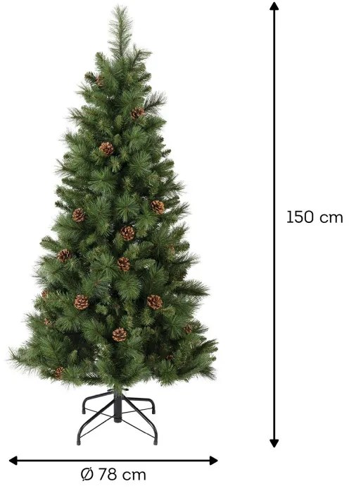 Изкуствена елха с шишарки Everlands Norwich Pine, 150 см, 446 клони, Метална стойка, Зелен