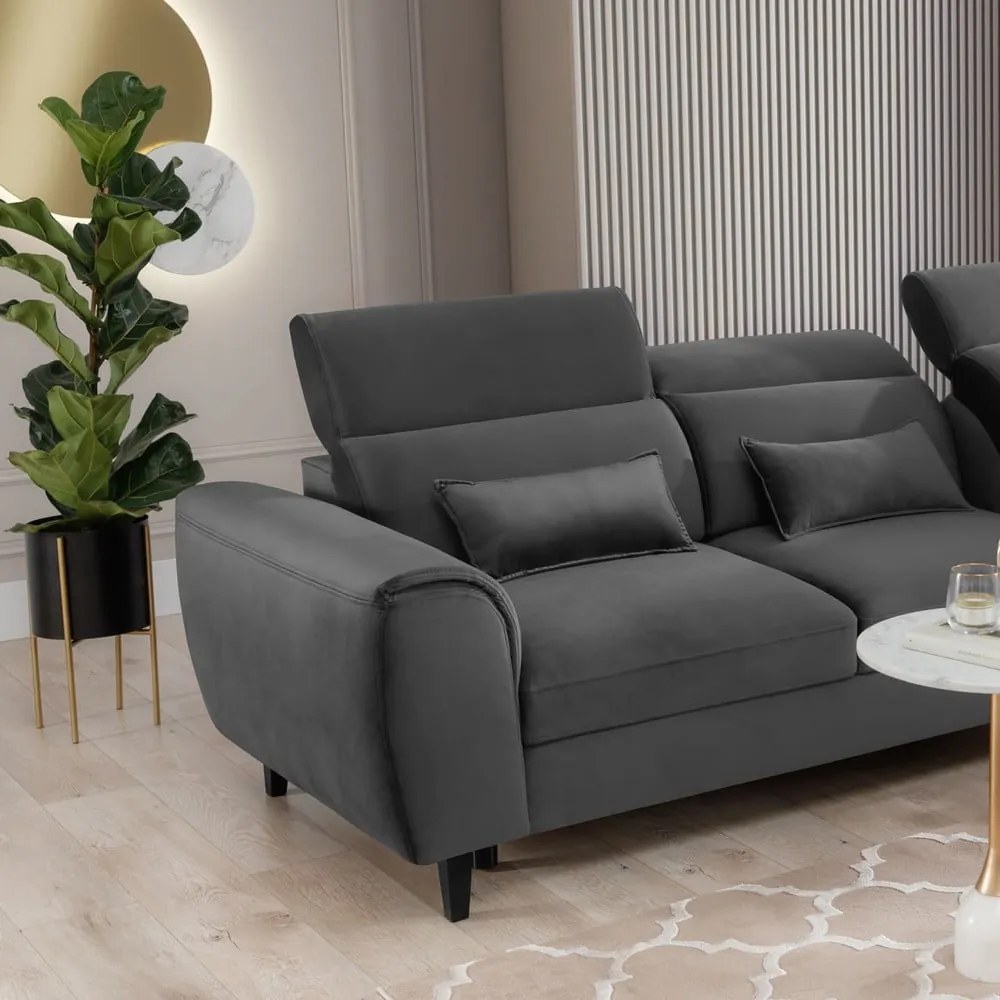 Тъмносив кадифен разтегателен ъглов диван с място за съхранение (десен ъгъл) Foble – ELTAP