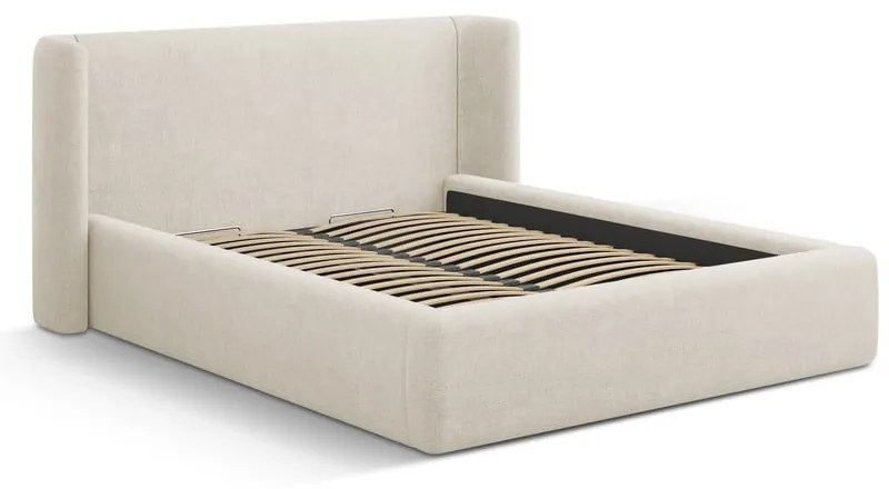 Кремаво двойно легло 200x200 cm тапицирано с място за съхранение с включена подматрачна рамка Jason – Windsor & Co Sofas