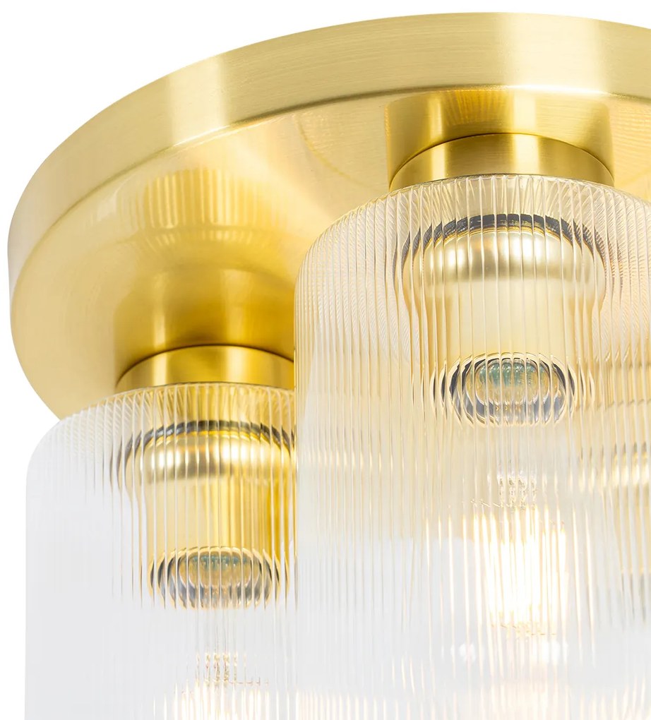 Таванна лампа в стил арт деко златиста със стъкло 3-светлина - Laura