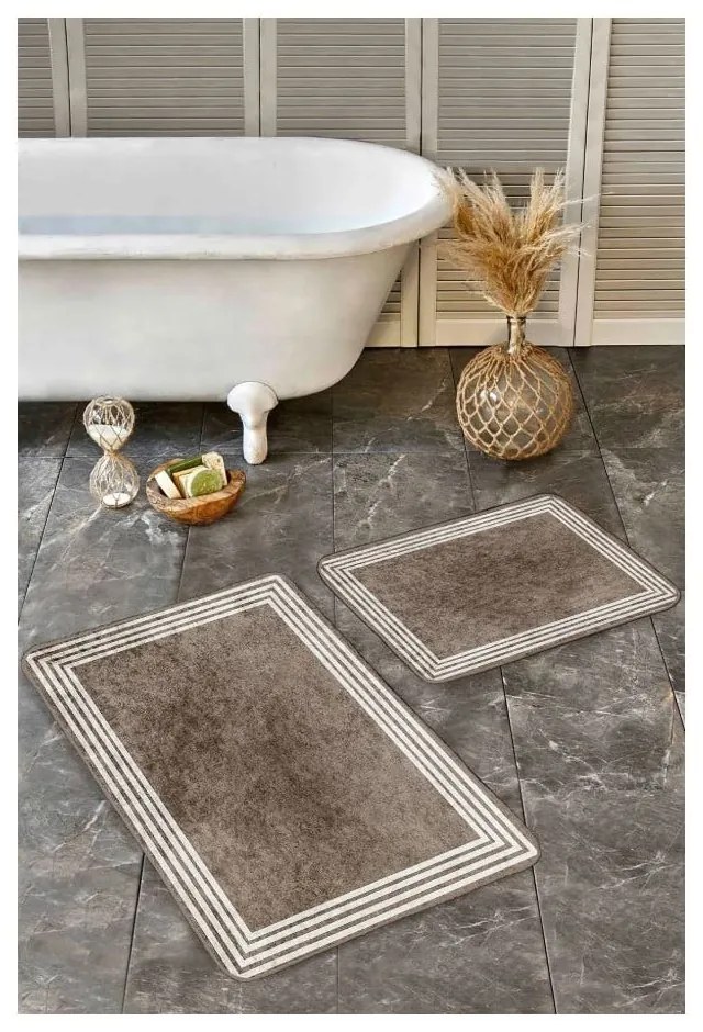 Кафяво-сиви кадифени килими за баня в комплект от 2 бр. 60x100 cm – Mila Home