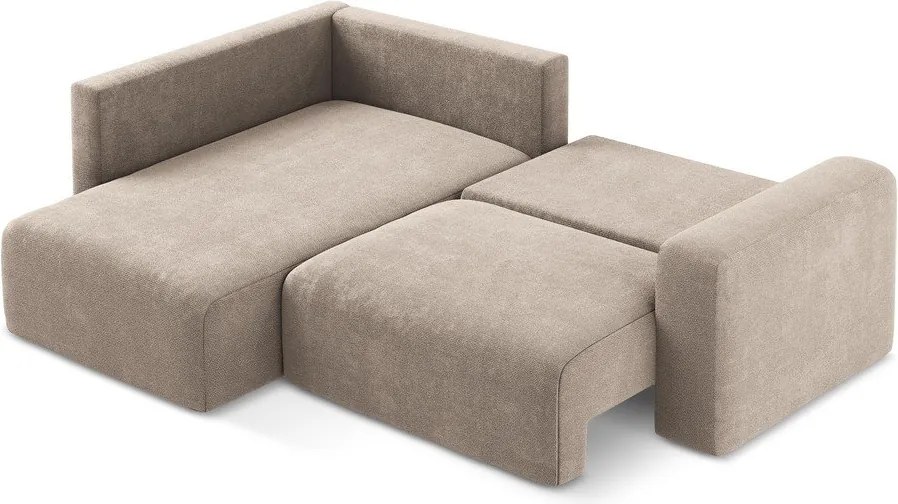 Бежов шенилов сгъваем/с място за съхранение ъглов диван (ляв ъгъл/L форма) Kona – Makamii