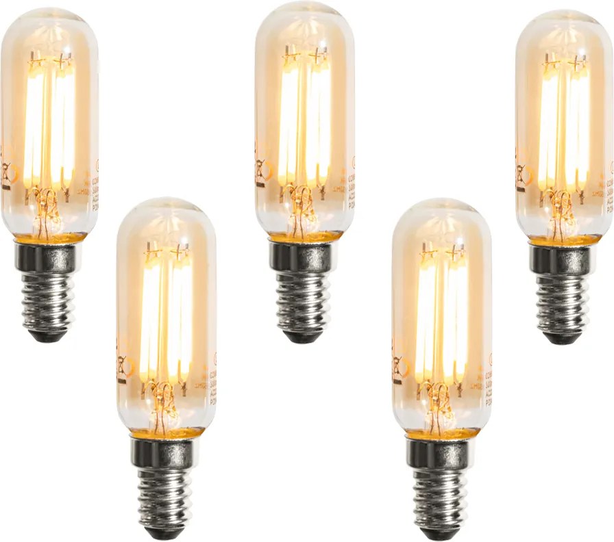 Комплект от 5 димируеми LED крушки E14 златни T25 4W 300 lm 2200K