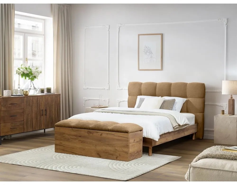 Бежово двойно тапицирано легло с включена подматрачна рамка 160x200 cm Kumo – Bobochic Paris