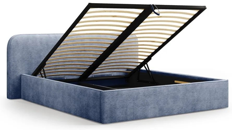 Тъмносиньо двойно тапицирано легло с място за съхранение с включена подматрачна рамка 160x200 cm Elizabeth – Micadoni