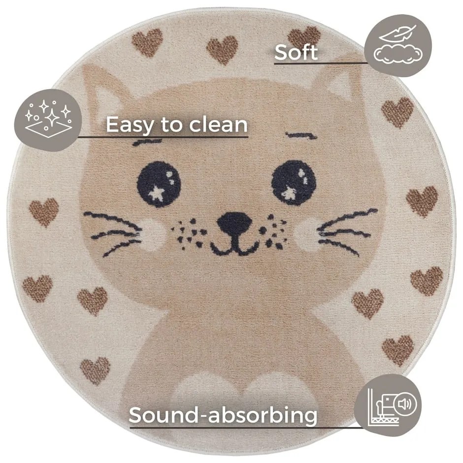 Бежов детски килим ø 140 cm Cat - Hanse Home