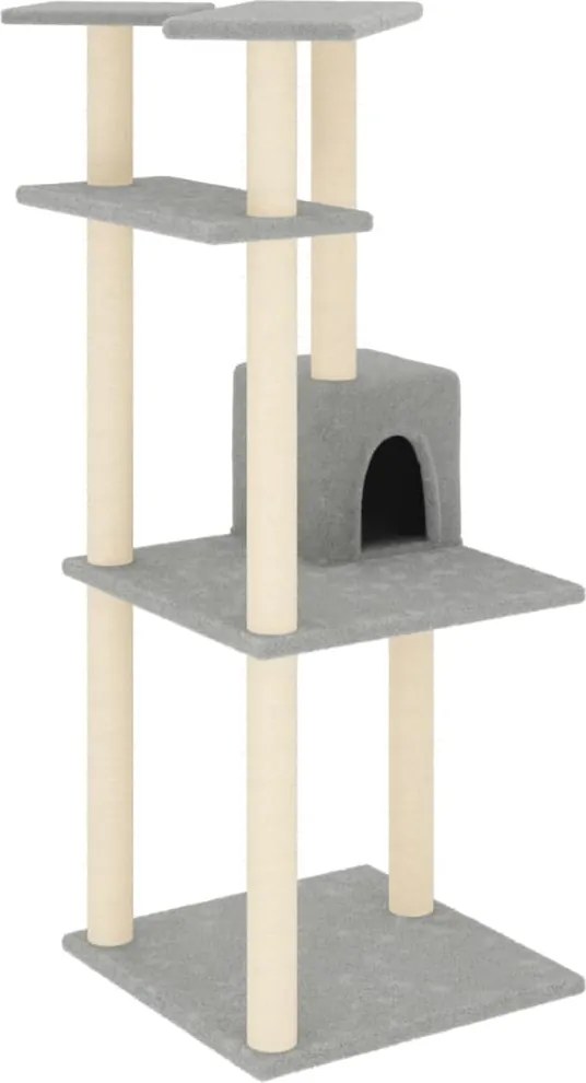 Котешко дърво със сизалени стълбове, светлосиво, 123 см