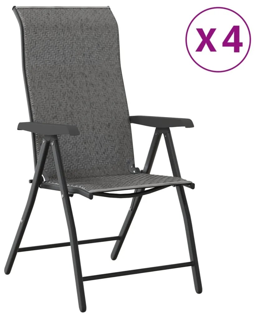 3270610 vidaXL Сгъваеми градински столове, 4 бр, сив, полиратан