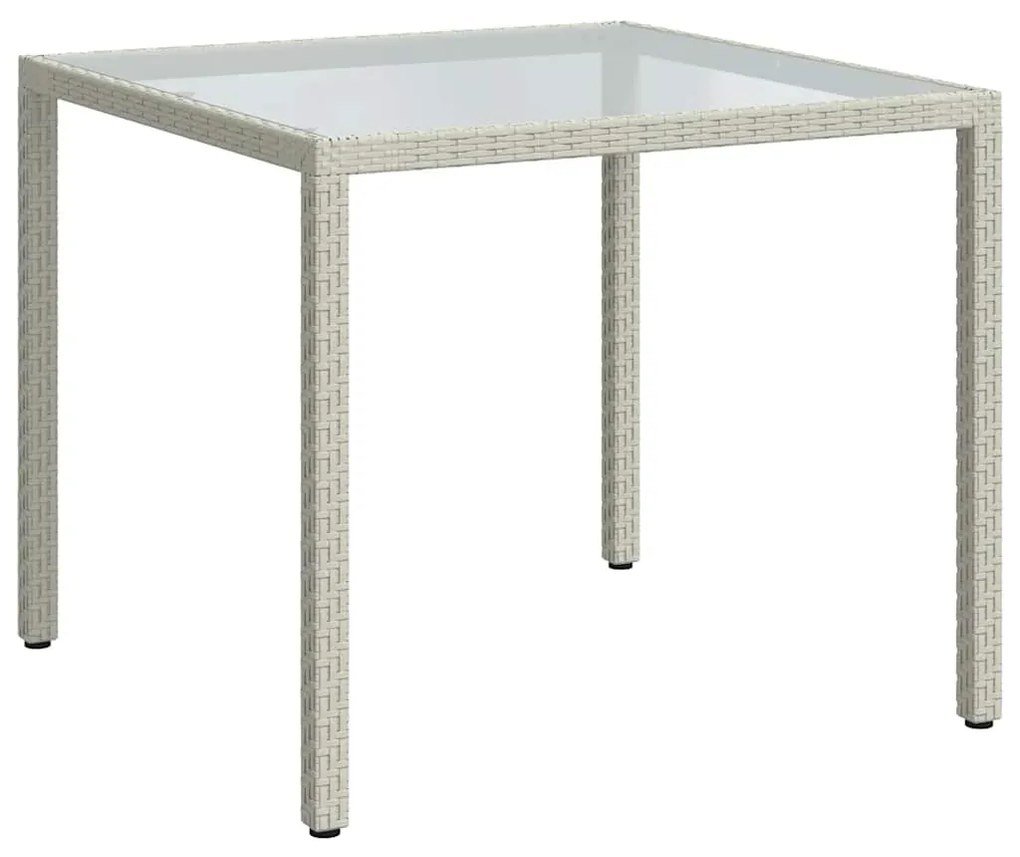 316702 vidaXL Градинска маса, 90x90x75 см, закалено стъкло и полиратан, бяла