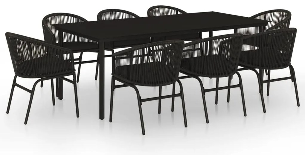 3099226 vidaXL Градински трапезен комплект, 9 части, черен