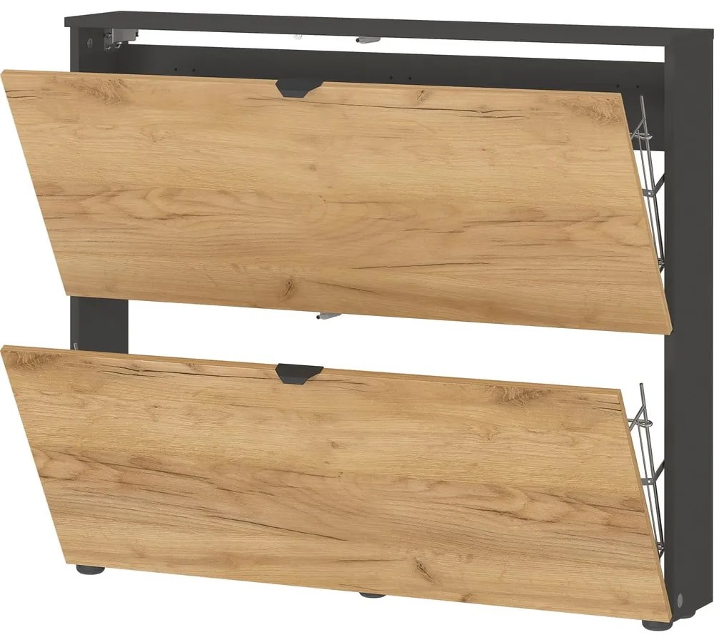 Накланяща се висяща стойка за обувки от декор от дъб в антрацитен и естествен цвят 100x85x19 cm Renell – Germania