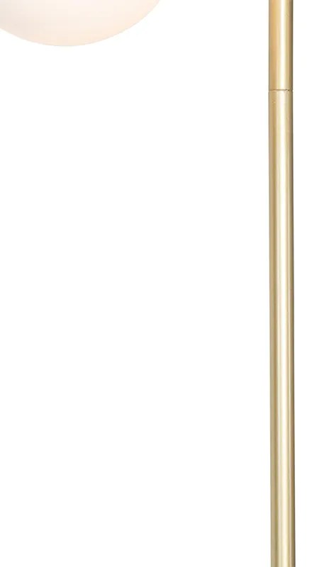 Подова лампа в стил Арт Деко златиста с опалово стъкло 2-светлина - Pallon