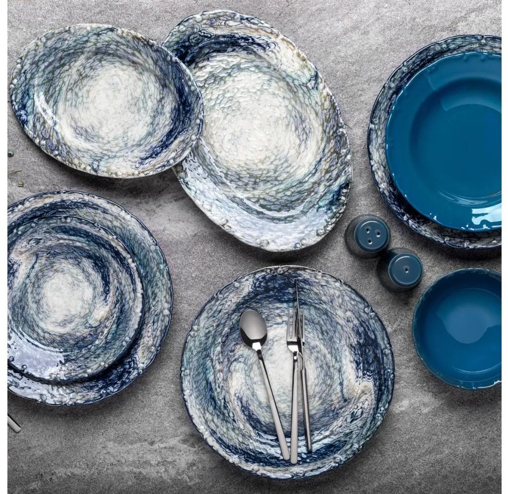 Комплект за хранене, 29 части, син/порцелан