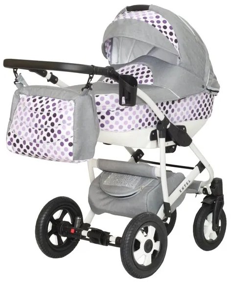 Комбинирана бебешка количка Estel 2в1 DIZAIN BABY - лилави точки