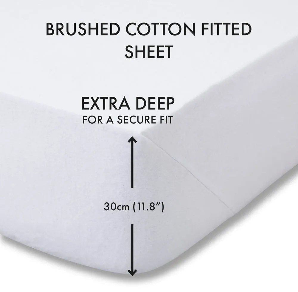 Бял еластичен фланелен чаршаф 135x190 cm Brushed – Catherine Lansfield