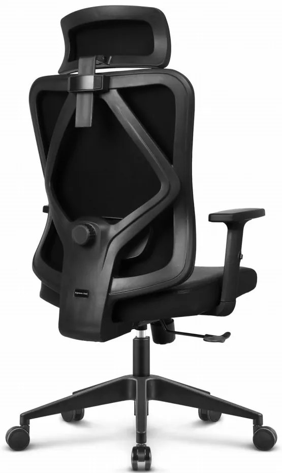 Ергономичен офис стол HC-1041 - черен, с регулируема облегалка за глава и лумбална опора