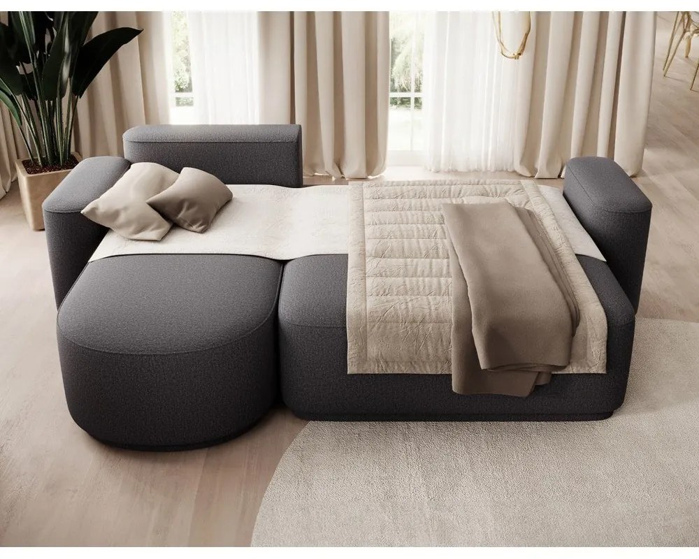 Тъмносив шенилов разтегателен ъглов диван с място за съхранение (ляв ъгъл) Aurumm – ELTAP