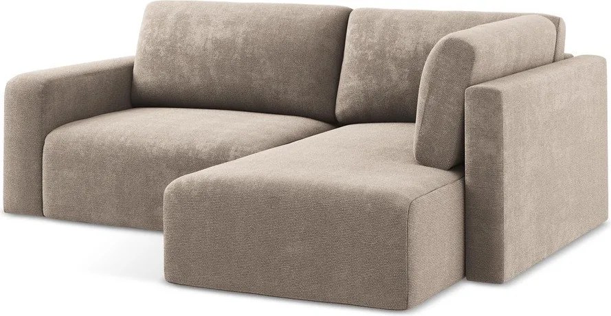 Бежов шенилов сгъваем/с място за съхранение ъглов диван (десен ъгъл/L форма) Kona – Makamii