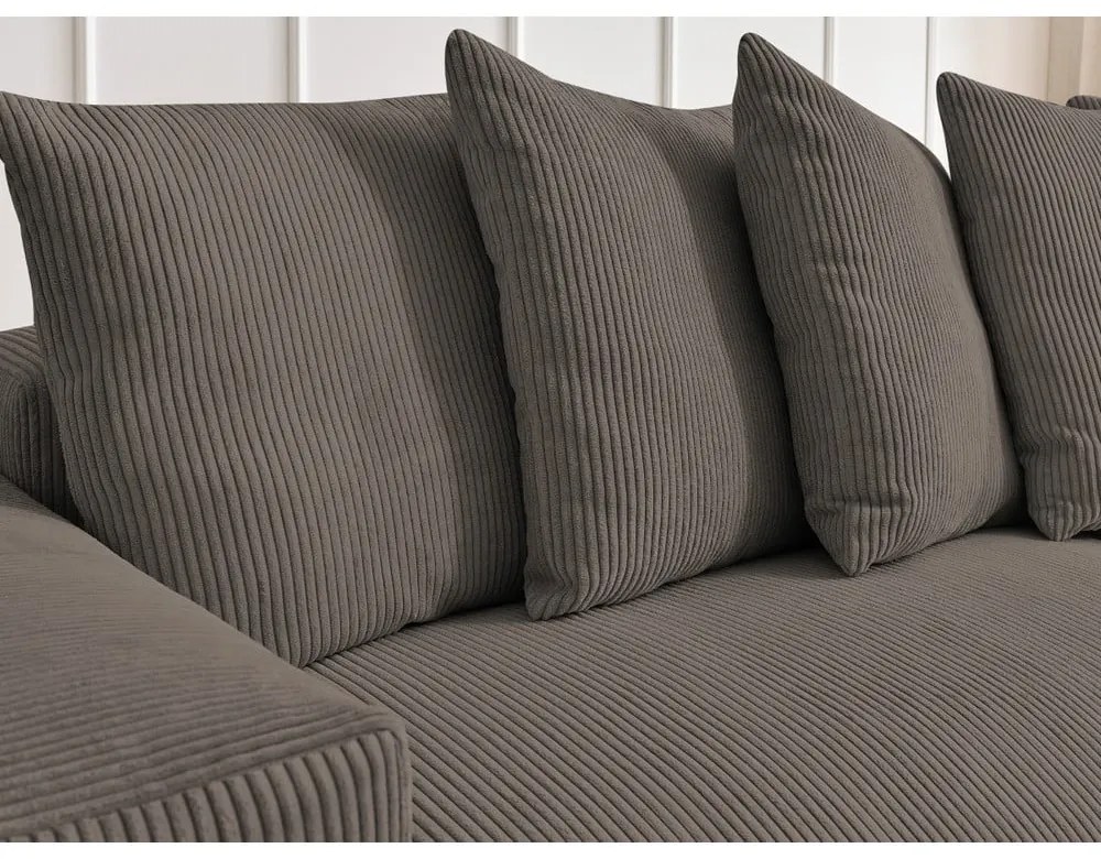 Кафяво-сив сгъваем/с място за съхранение ъглов диван от рипсено кадифе Voltaire – Bobochic Paris