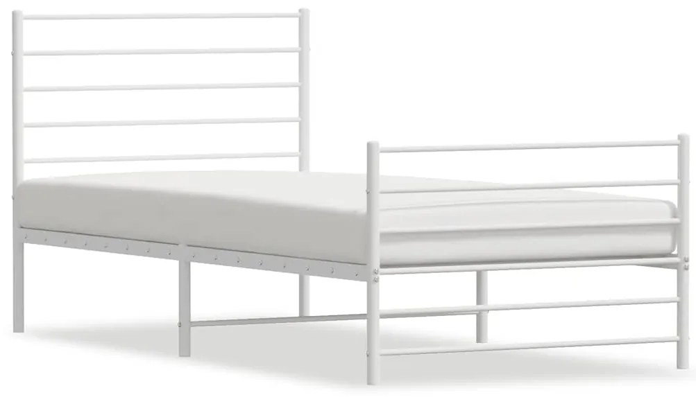 352380 vidaXL Метална рамка за легло с горна и долна табла, бяла, 100x190 см