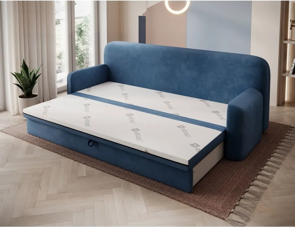 Син разтегателен диван с място за съхранение от рипсено кадифе 236 cm Elioss – ELTAP