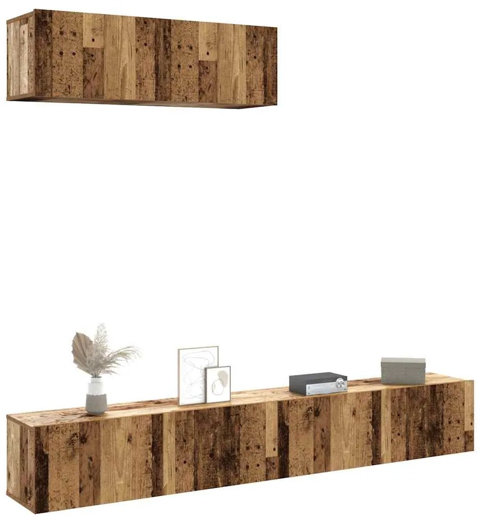 3329007 vidaXL Комплект от 3 части за стенен телевизионен шкаф Старо дърво
