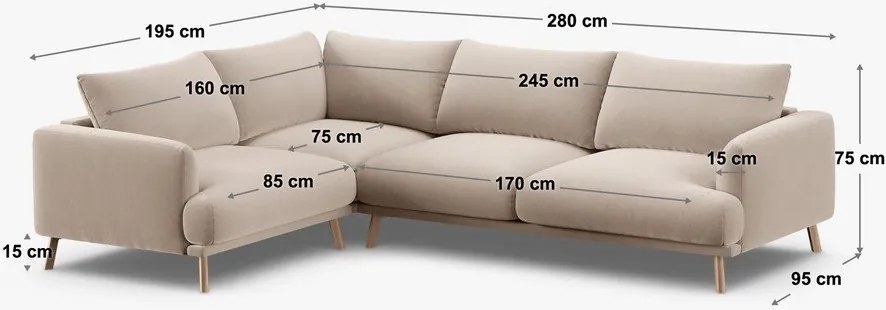 Теракотен кадифен ъглов диван (ляв ъгъл/L форма) Naomi – Micadoni