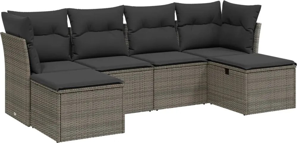 3263236 vidaXL Градински диван с възглавници, 6 части, полиратан, сив