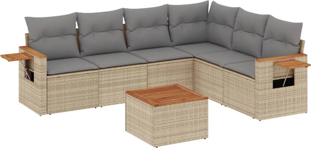 3259252 vidaXL Градински диван с възглавници, 7 части, бежов полиратан