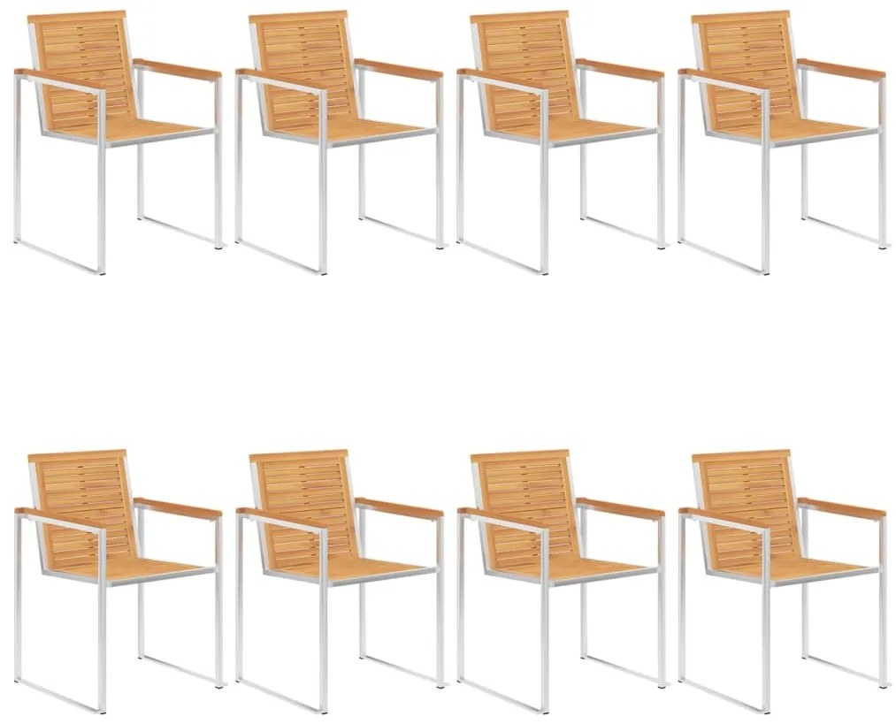 3078553 vidaXL Градински столове 8 бр тиково дърво масив и неръждаема стомана