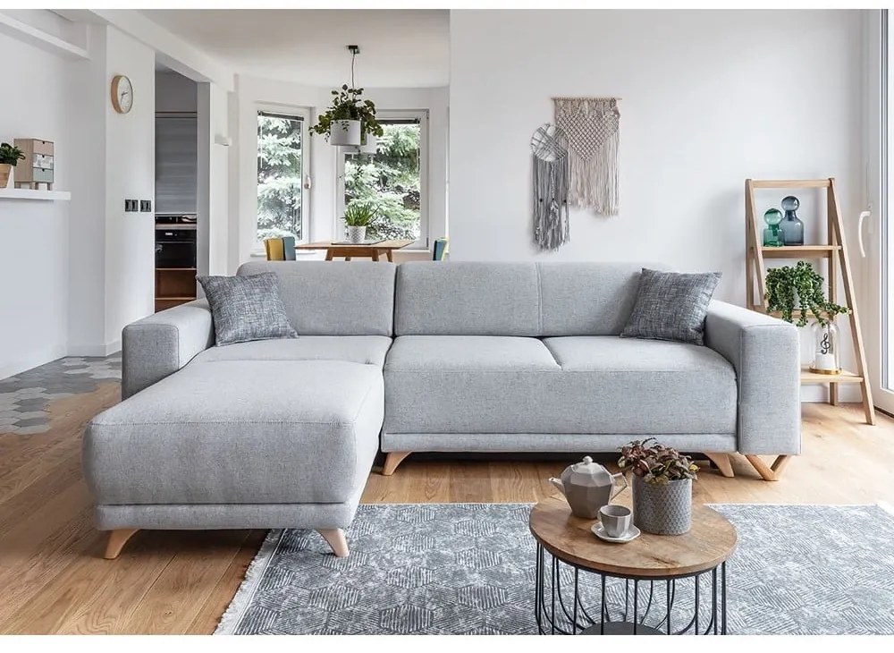 Светлосив разтегателен/с място за съхранение ъглов диван Classy Sophie – Miuform