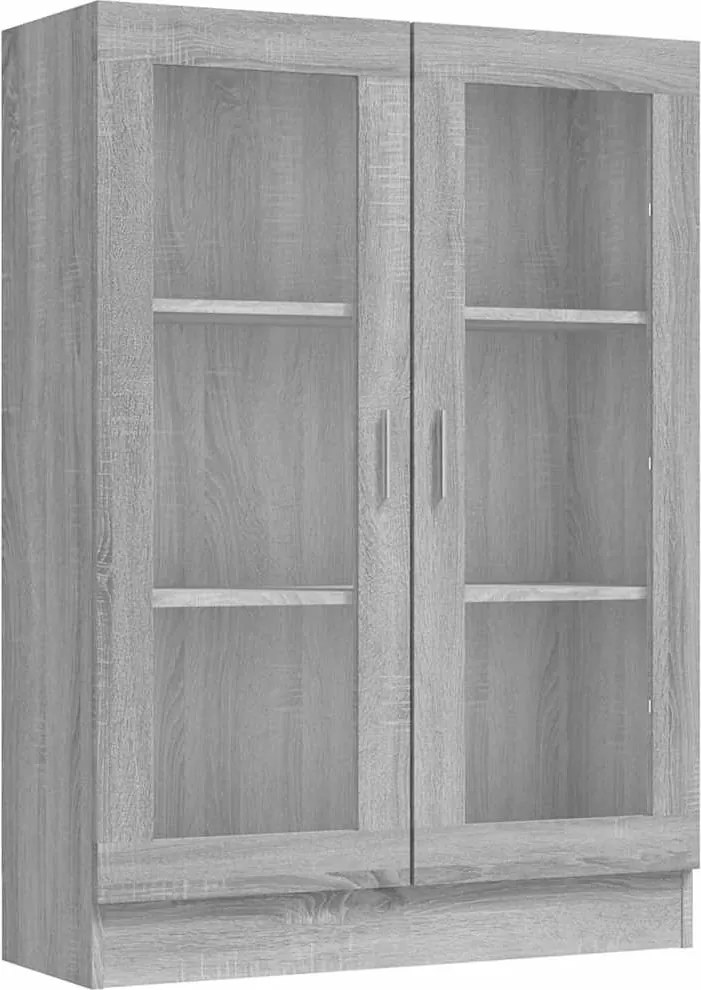 815619 vidaXL Шкаф витрина, сив сонома, 82,5x30,5x115 см, инженерно дърво