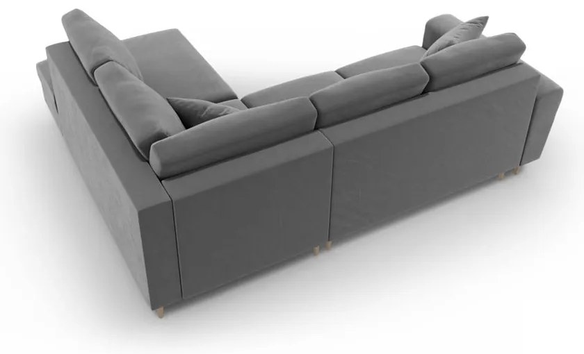 Светлосив кадифен разтегателен ъглов диван с място за съхранение (десен ъгъл/L форма) Kyoto – Cosmopolitan Design