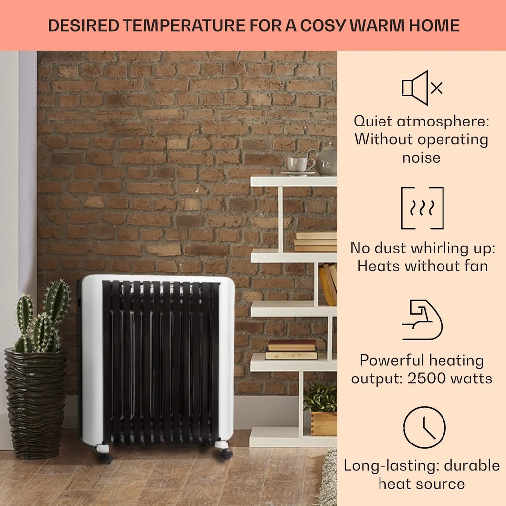 Klarstein Thermaxx 2500, маслен радиатор, 2500 W, 5 - 35 ° C, 24-часов таймер, бяло-черен