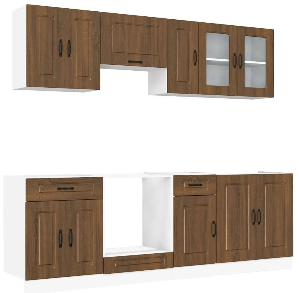 3314828 vidaXL Комплект кухненски шкафове от 8 части "Kalmar" от кафяв дъб, инженерно дърво