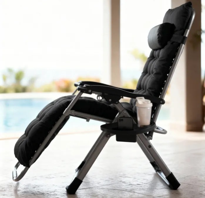 Сгъваем градински шезлонг с възглавница TDC01-BK Сив