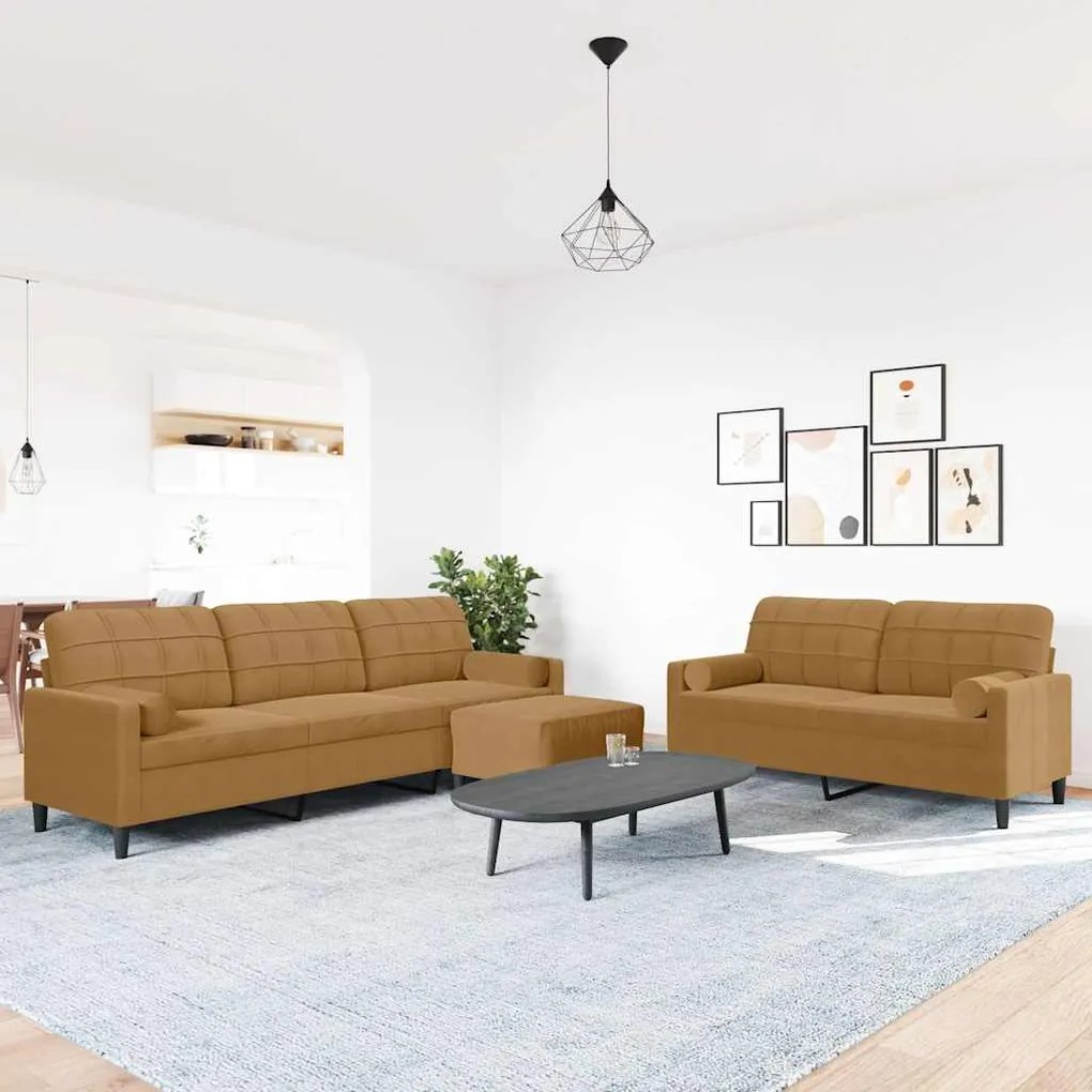 3278508 vidaXL Мека мебел от 3 части с възглавници и болстери кафяв кадифе