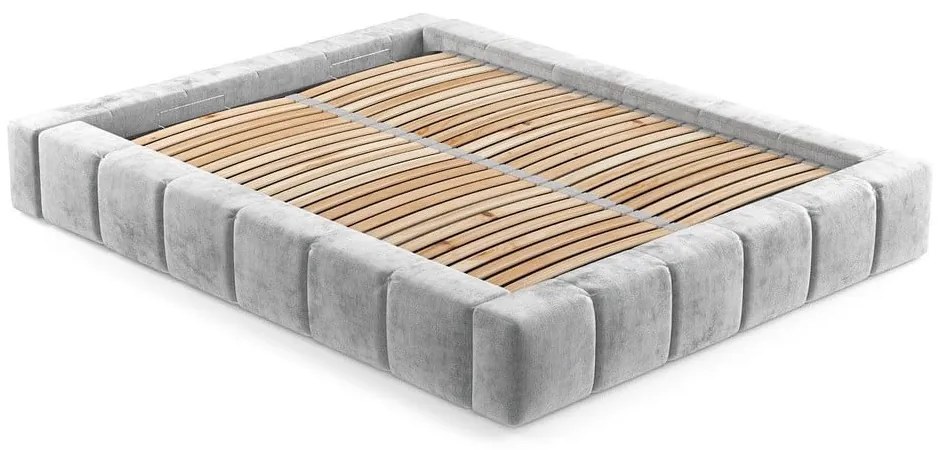 Светлосиво тапицирано двойно легло с място за съхранение с включена подматрачна рамка 180x200 cm Aruba L – Maison de Rêve