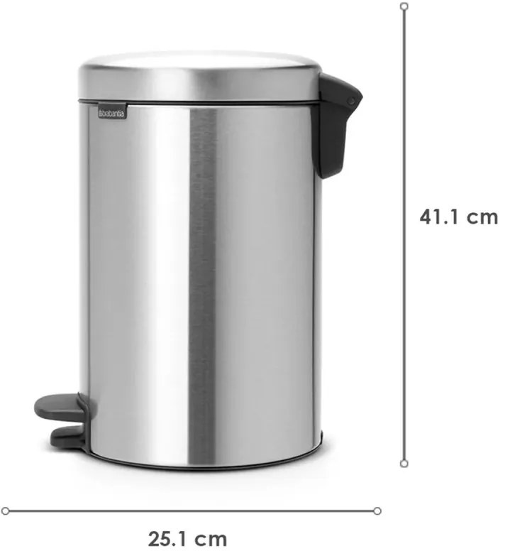 Кош за боклук с педал Brabantia NewIcon 649026, 12 л, Плавно затваряне, Противоплъзгаща основа, Инокс/Мат