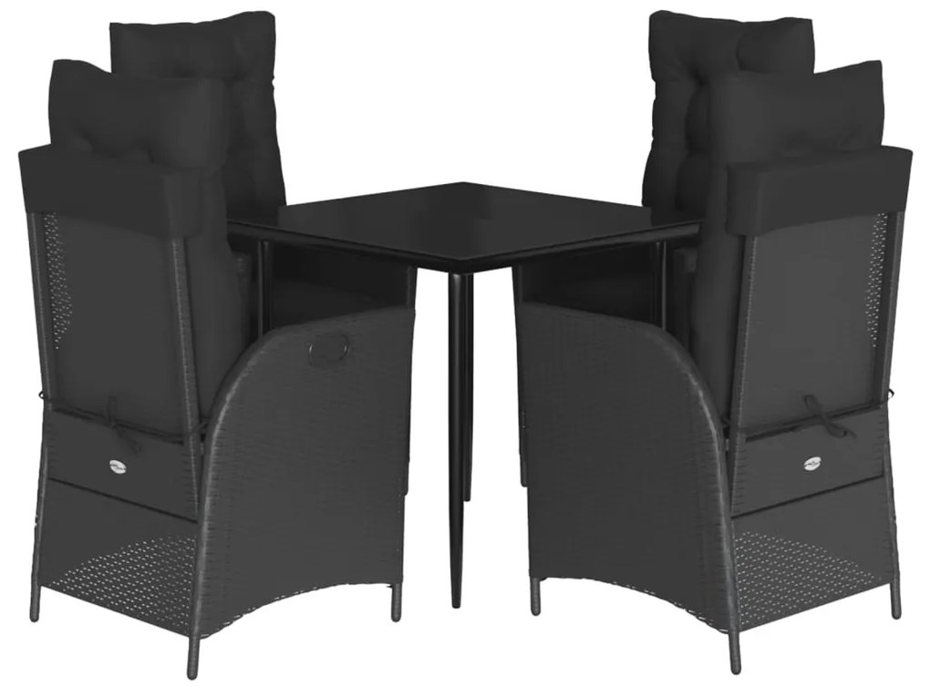 3213176 vidaXL Градински трапезен комплект възглавници 5 части черен полиратан