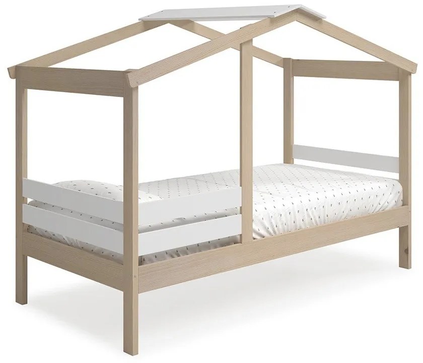 Бяло/естествено легло за къща от бор 90x190 cm Angel - Marckeric