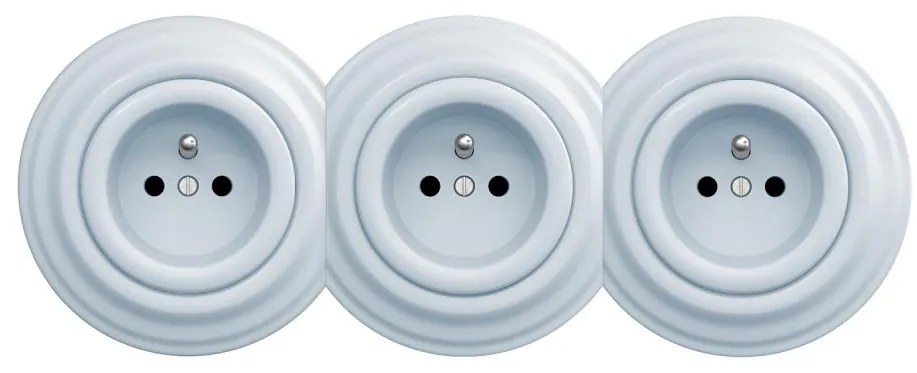 Kliklap - Тройна ретро битова розетка с рамка 230V синя