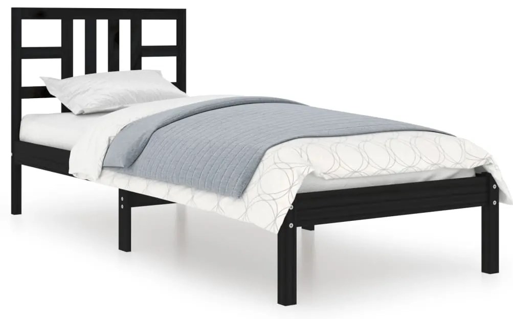 3105369 vidaXL Рамка за легло черна масивно дърво 75x190 см Small Single