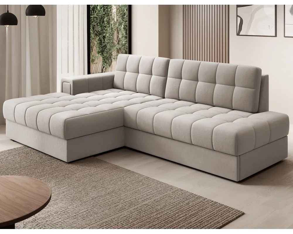 Бежов кадифен разтегателен ъглов диван (ляв ъгъл) Blezalt – ELTAP