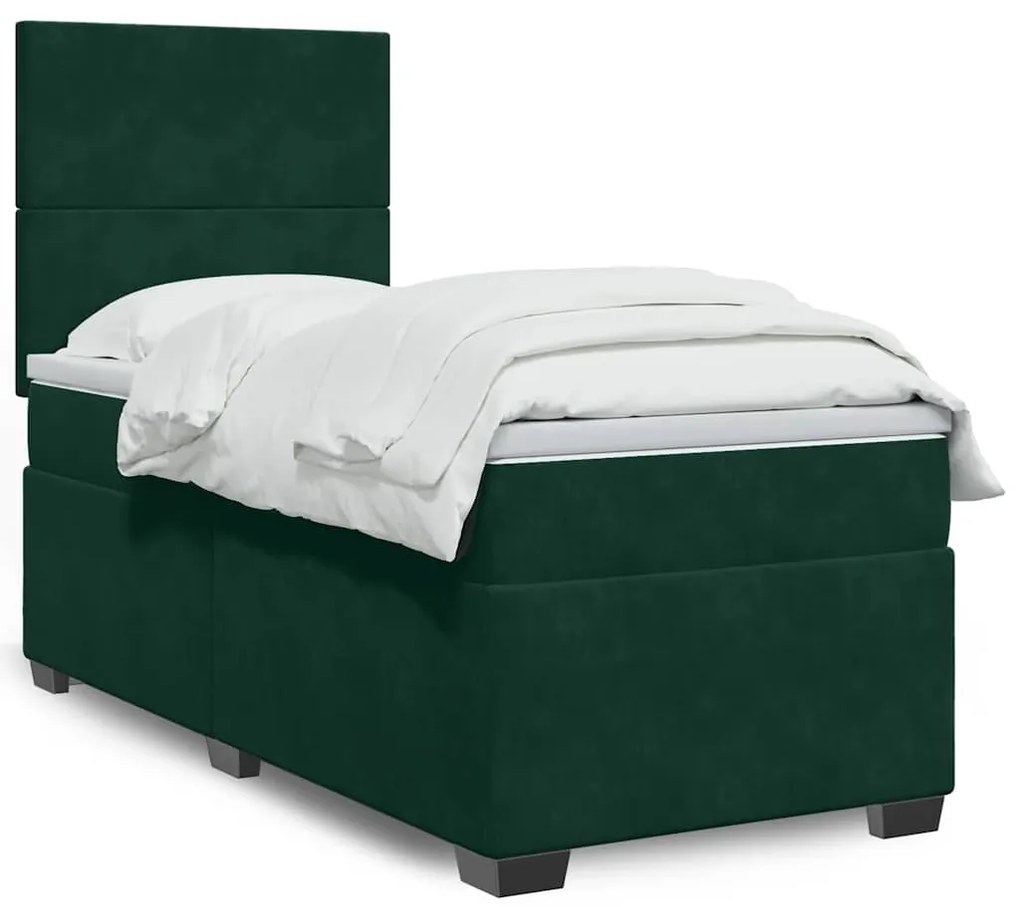 3290783 vidaXL Боксспринг легло с матрак, тъмнозелена, 90x190 см, кадифе