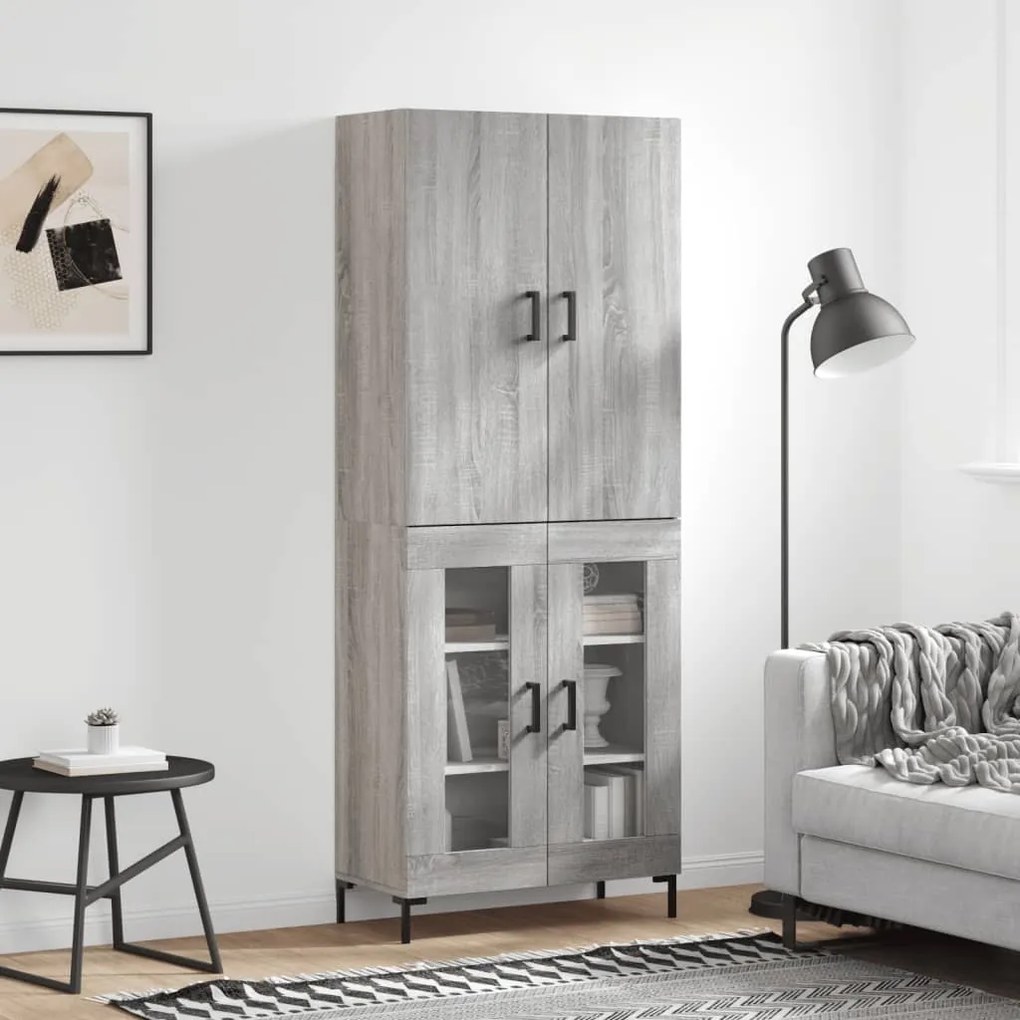 3195737 vidaXL Висок шкаф, сив сонома, 69,5x34x180 см, инженерно дърво