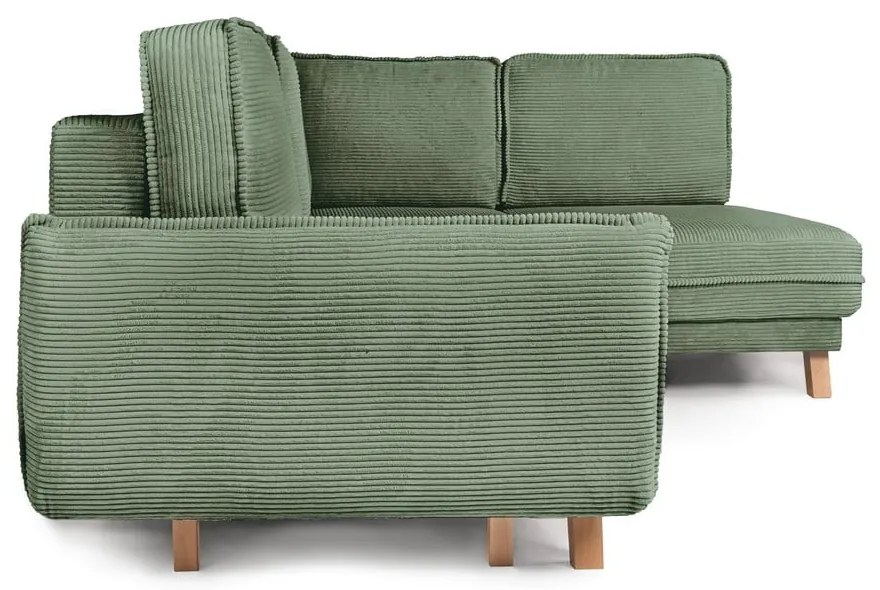 Светлозелен сгъваем ъглов диван от рипсено кадифе (десен ъгъл) Tori – Bonami Selection