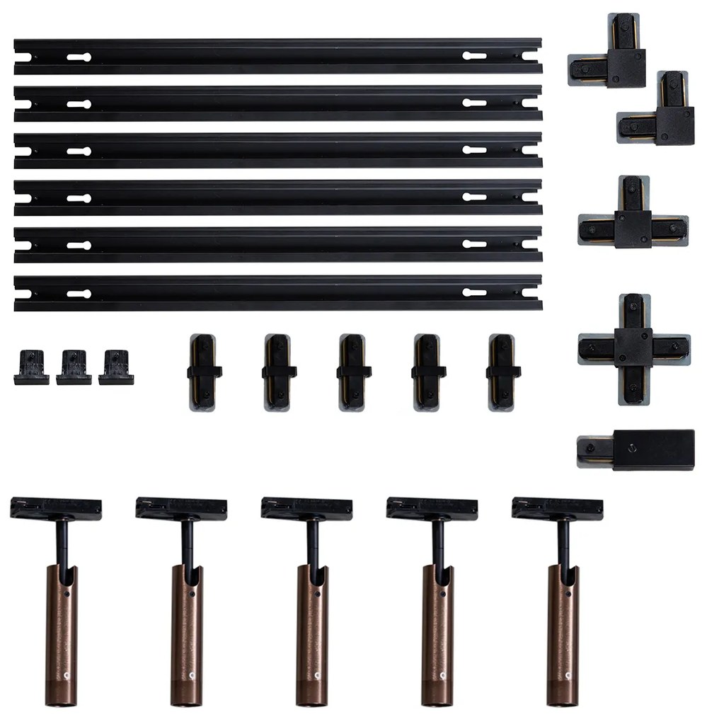 Модерна релсова система за осветление с 5 прожектора тъмен бронз 1-фазов GU10 35mm - Iconic Jeana Luxe